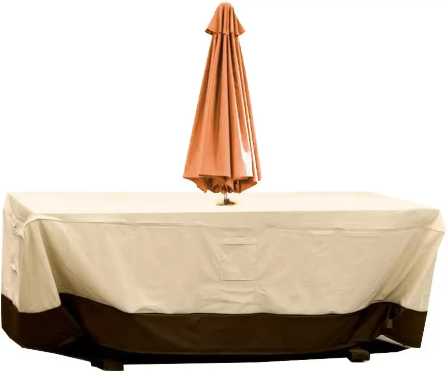 

Patio Table Chair Set Cover with Umbrella Hole Water-Resistant Outdoor Furniture Cover Rectangular / Oval Veranda Garden Table C