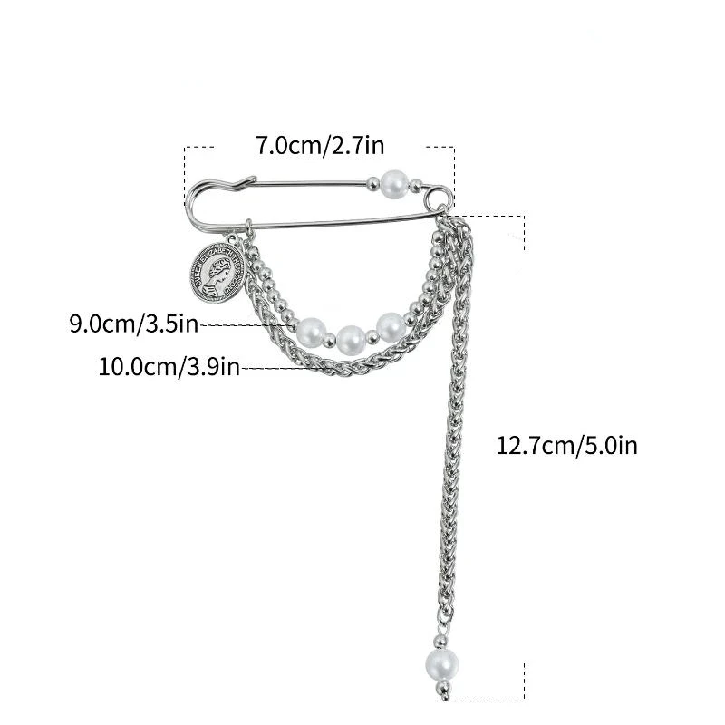 △ Exaggerate Long Tassel Chain Brooch Women Handmade Pearl Multi Functional Fixed Pin Pants Clothes Decor