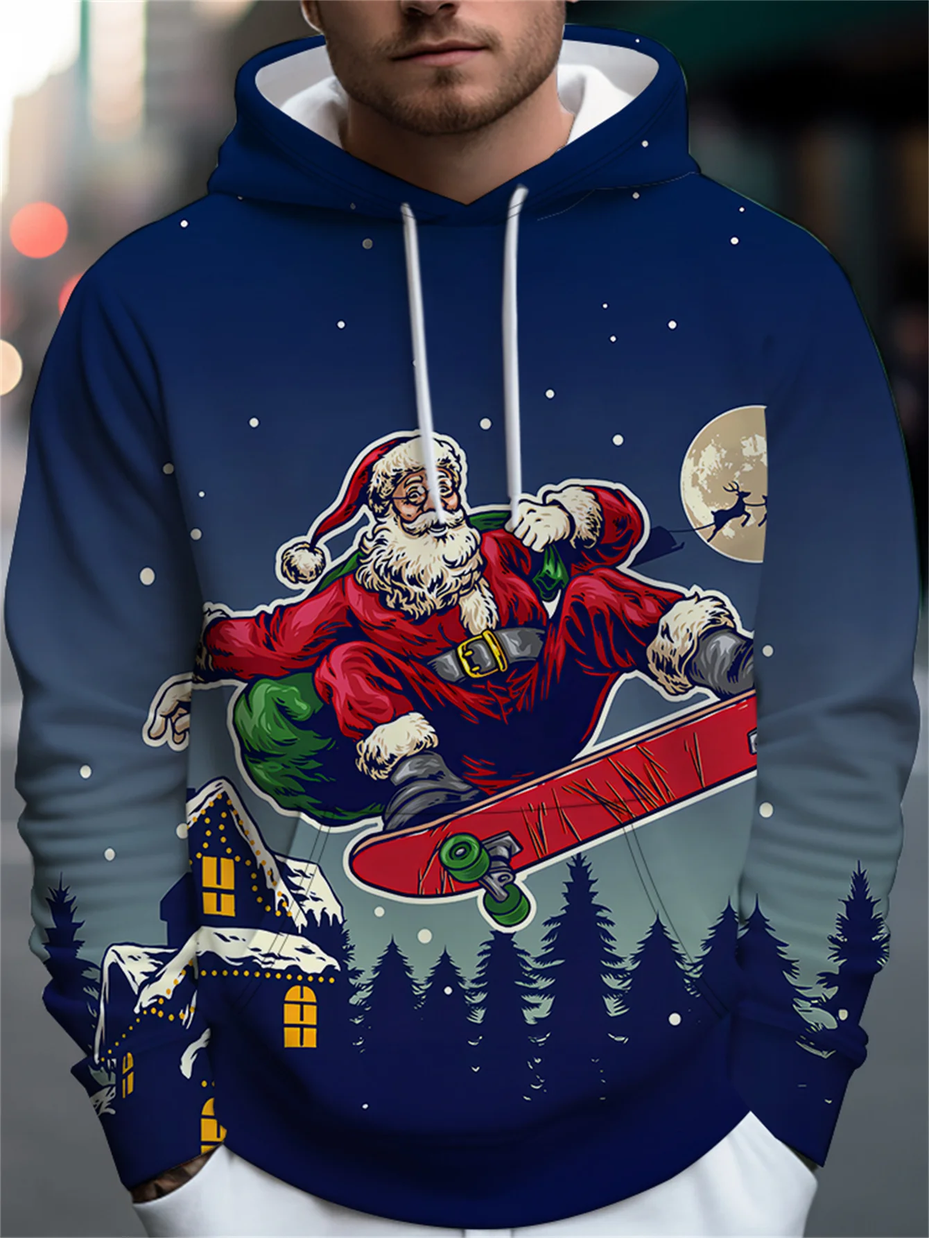 

Fashion Santa Claus Print Hoodies For Men Autumn Oversized Sweatshirts Hip Hop Trend Streetwear Casual Men's Clothes X'mas Tops