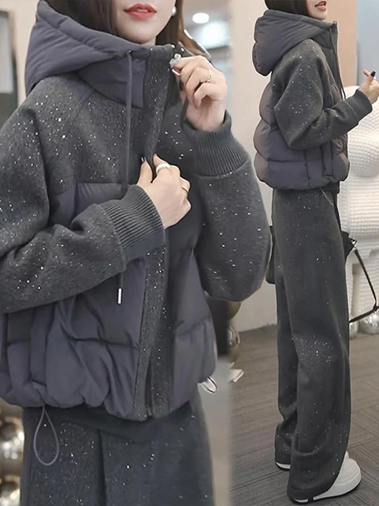 

Korean Design Thickened Cotton Jacket Women's Autumn Winter New 2025 High-End Feel Hat Splicing Cotton Coat Outerwear