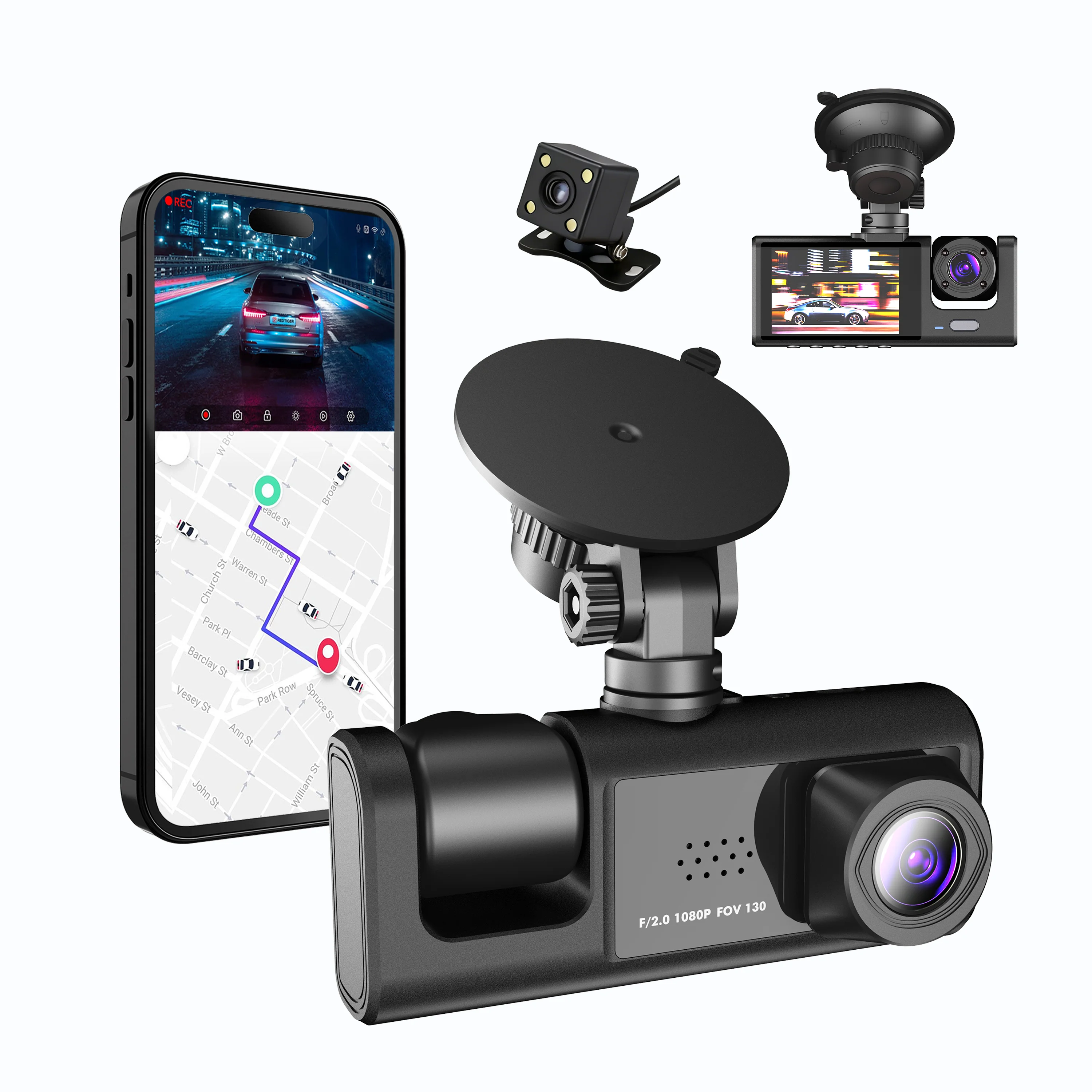 Dual lens black box high definition 720P driving recorder 3 channel car DVR driving recorder with LCD screen for in-car child