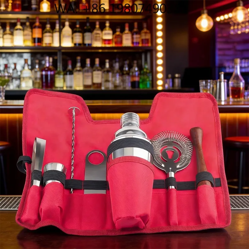 8Pcs Portable Stainless Steel Bartender Kit 18oz Martini Shaker Full Mix Tools Storage Bag For Travel Outdoor Bar Party Gift Box