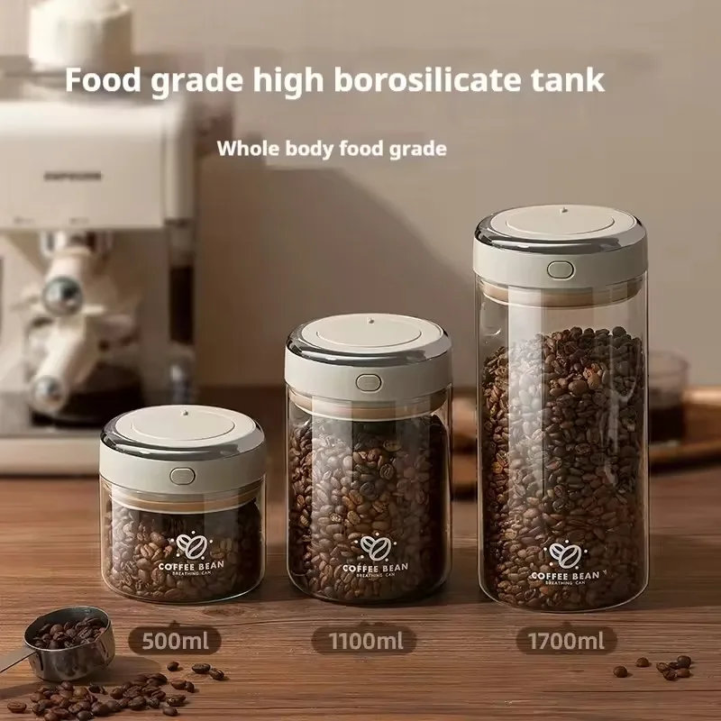 

Airtight Food Storage Container Glass Canister with CO2 Valve 500/1100/1700ML Moisture Proof for Coffee Beans Grain Tea Sugar