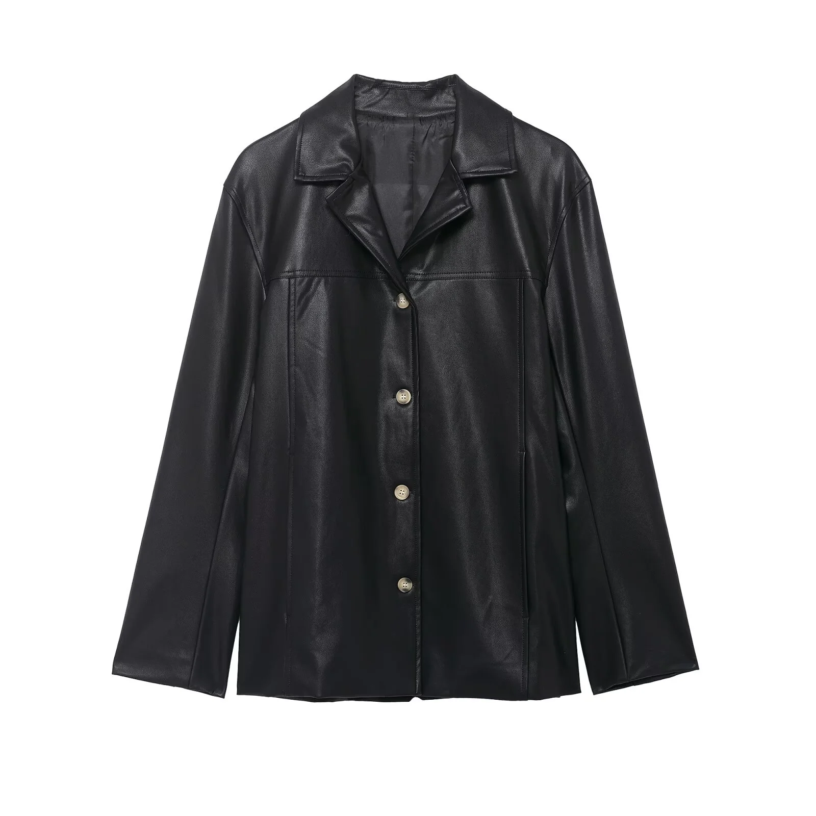 

2025 Winter New Women's Casual Fashion Simple and Versatile Collar Long Sleeve Button Coated Leather Coat Leather Jacket