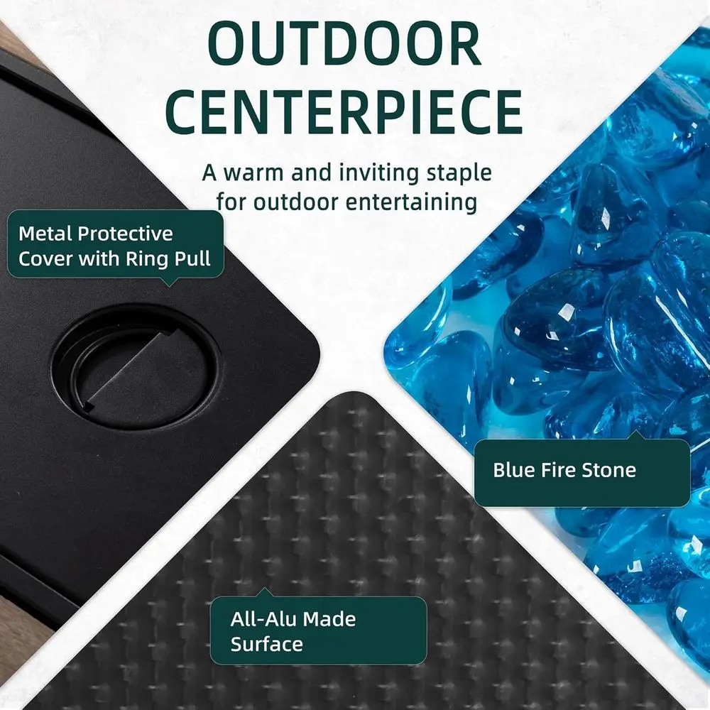 طاولة حفرة حريق غاز خارجية مقاس 45 بوصة مع البروبان وغطاء قابل للإزالة وغطاء مقاوم للماء و50000 وحدة حرارية بريطانية وصخور الحمم البركانية وإطار من الألومنيوم لـ #5