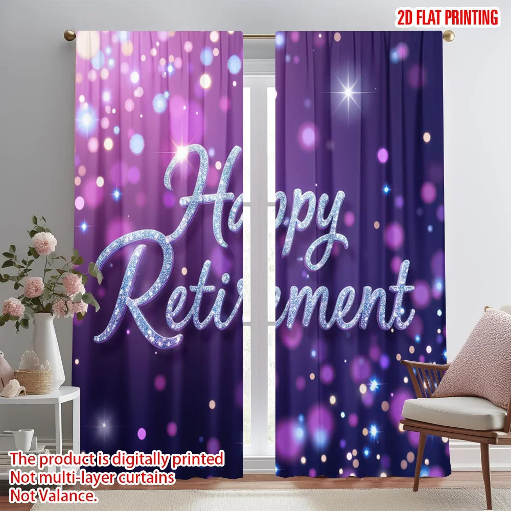 

2D flat printing 2pcs Window Curtains Retirement Celebration Sparkles Digital Printed Polyester Drapes Festive Curtains Perfect