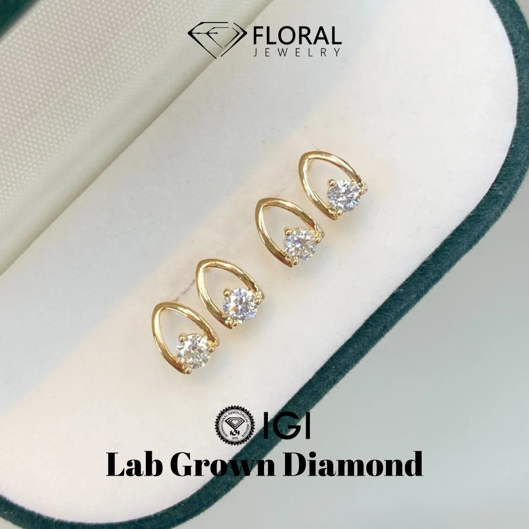Round Lab Diamond Studs 9K 10K 14K Gold Genuine 925 Silver Drop Earrings CVD HPHT Diamond DEF VVS VS 0.3ctw Pair Women's Jewelry
