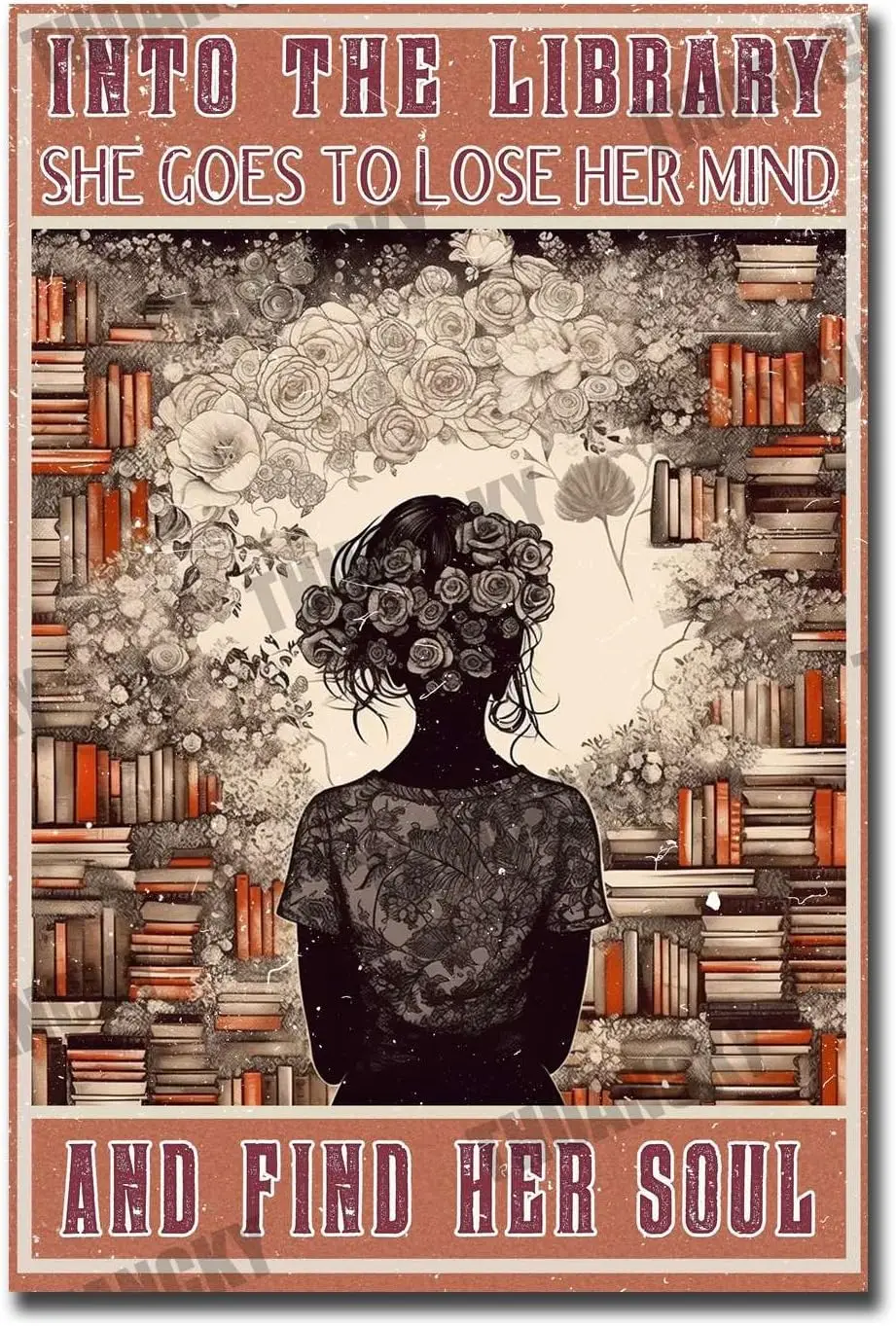 Canvas Poster Books Into The Library Vertical Poster Girl Love Books Vintage Wall Art Book Lover Book Dictionary (1) for Office-