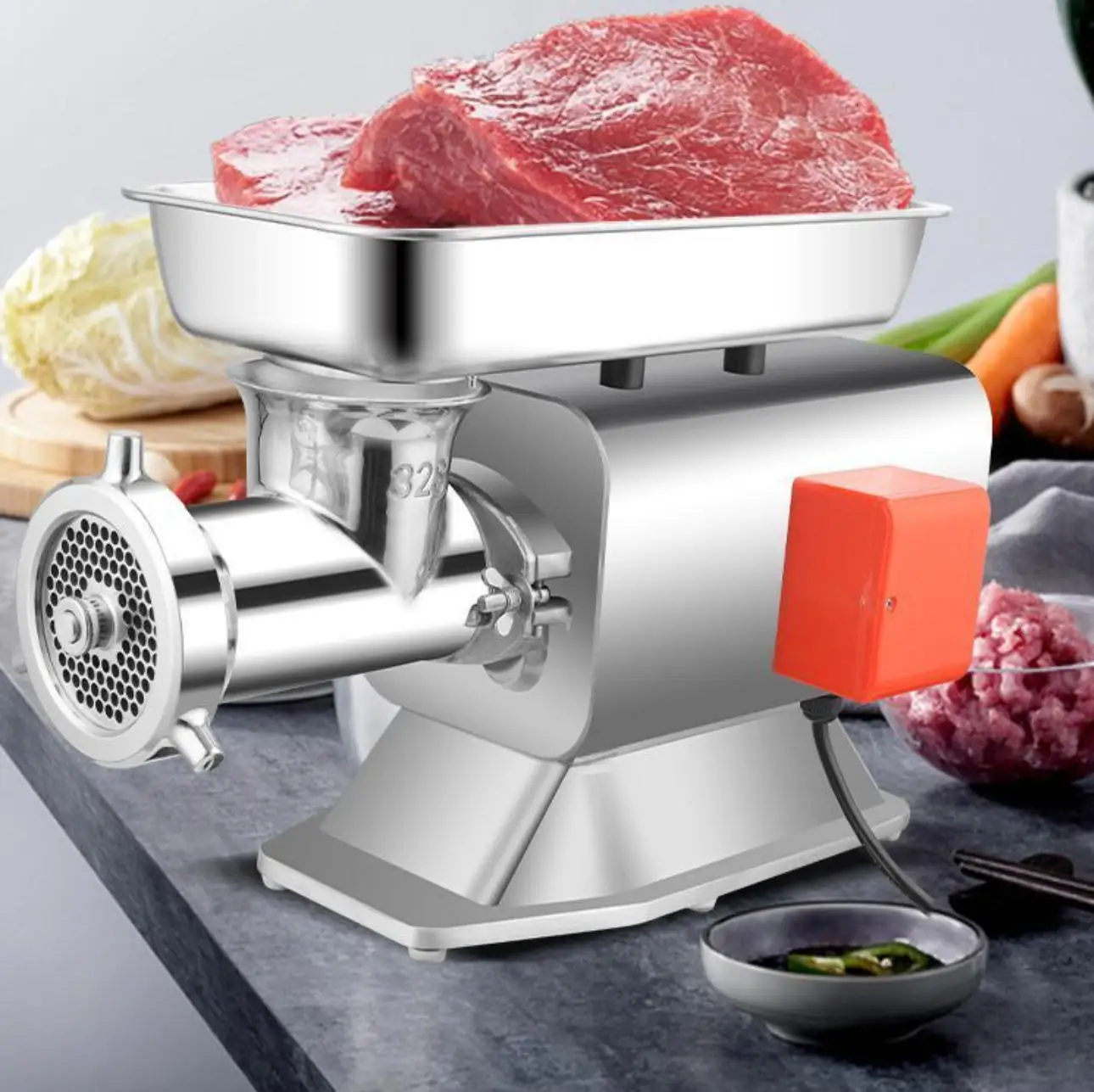 

Коммерческая электрическая мясорубка 2200 Вт, из нержавеющей стали, для измельчения мяса и фарша, автоматическая, компактная, для улицы и ресторанов