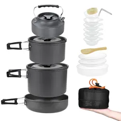 Juego de utensilios de cocina para acampar para 1-5 personas, olla y sartén ligeros y portátiles con bolsa de transporte, perfectos para acampar al aire libre