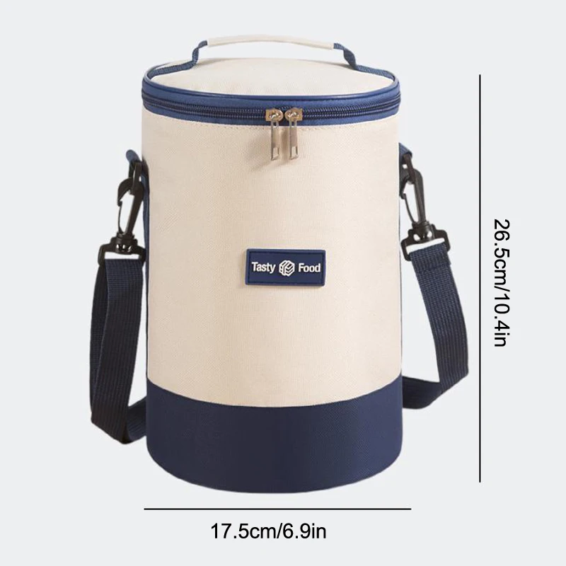 Large Capacity Portable Lunch Bag Fresh-Keeping Cylindrical Insulated Lunch Box Tote Round Aluminum Foil Food Thermal Cooler Bag