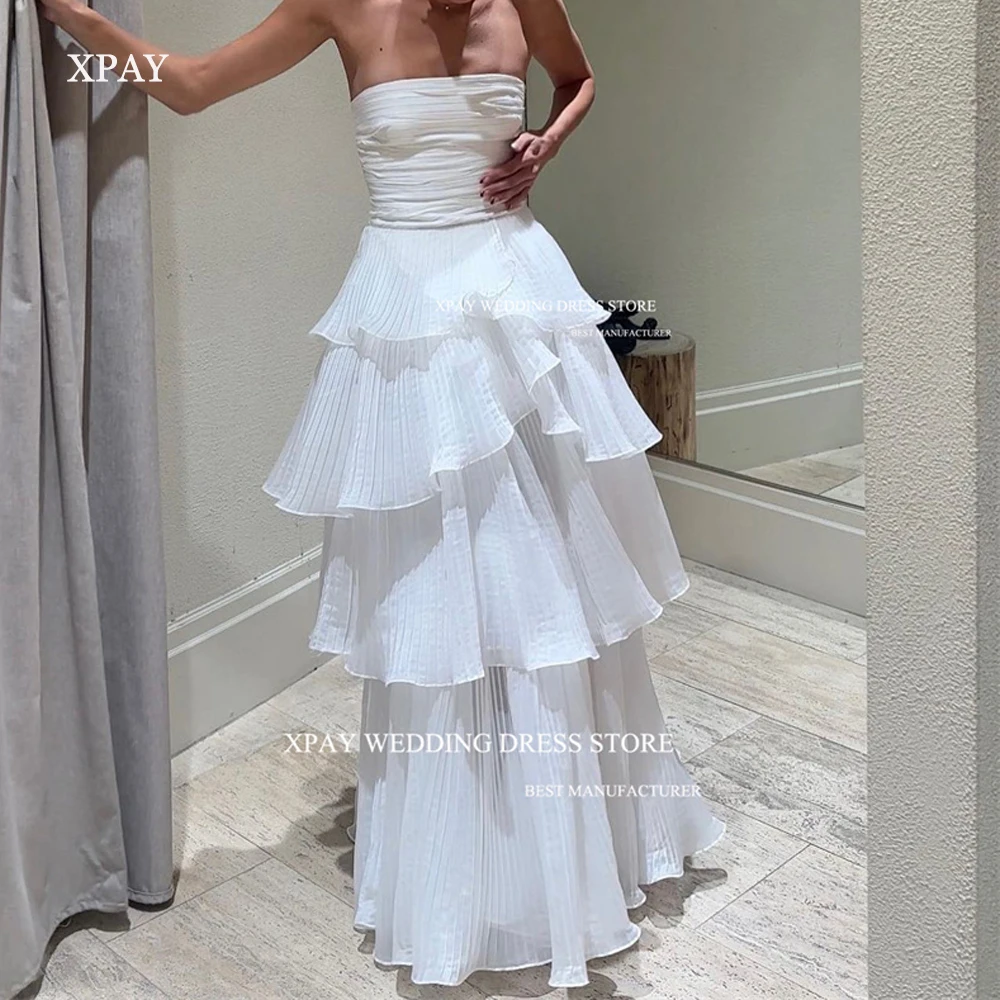 

XPAY Strapless A Line Ruffles Tiered Long Wedding Dresses Vestido de noiva Floor Length Bridal Gowns Formal Occasion Dress