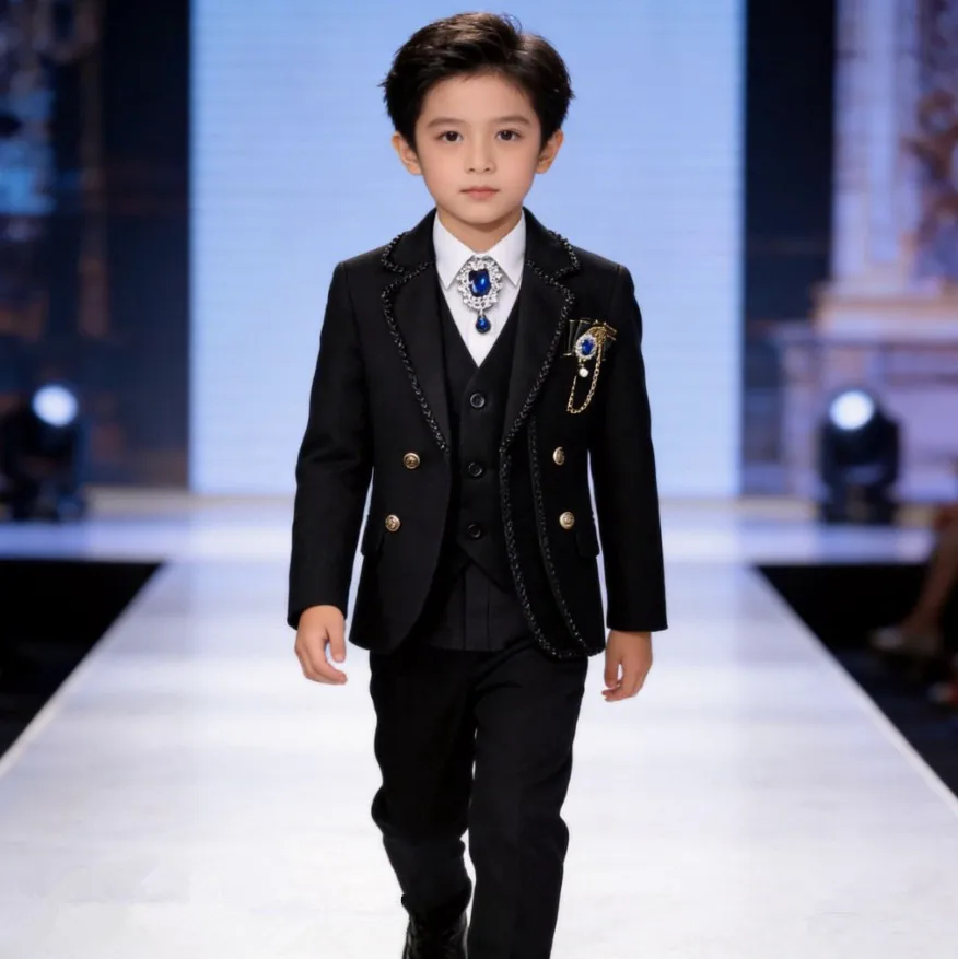

6PCS Children's Suits Wedding Birthday Baptism Party Piano Performance Costume Easter Eid Boys Host Blazer Sets A4793