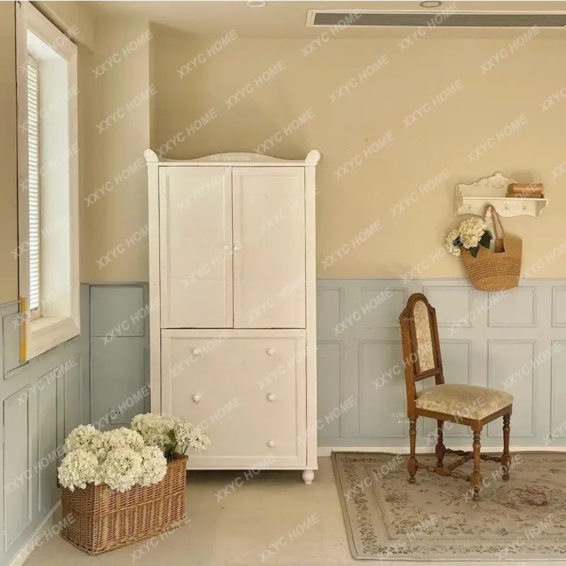 XXCream Wind Solid Wood Vintage Pastoral Bedroom Locker Storage Wardrobe
