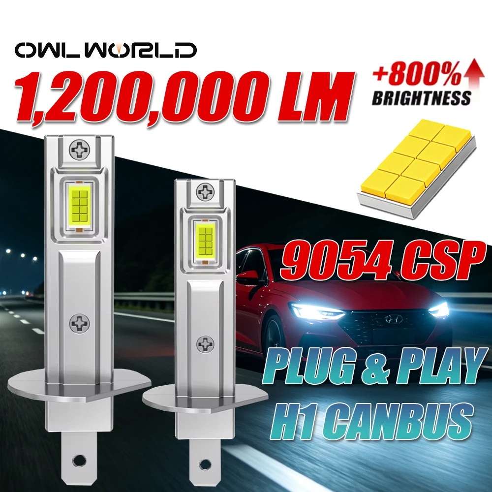 Plug & Play Headlight H1 Mini Bulb 1000W 9045CSP Wireless Car LED 6500K 12V Super Bright Fog Light Fanless LED Lamp Automobile