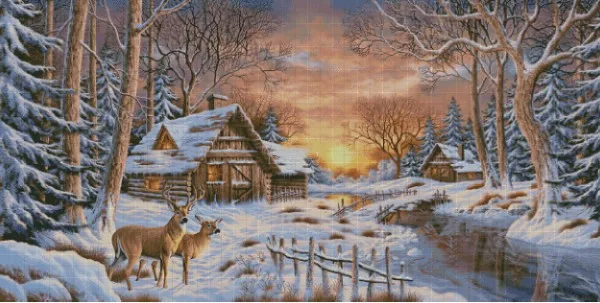 

Scenery Village in the Snow 14CT Canvas Unprinted Top Quality Cross Stitch Kits Embroidery DIY Handmade Needlework Home Decor