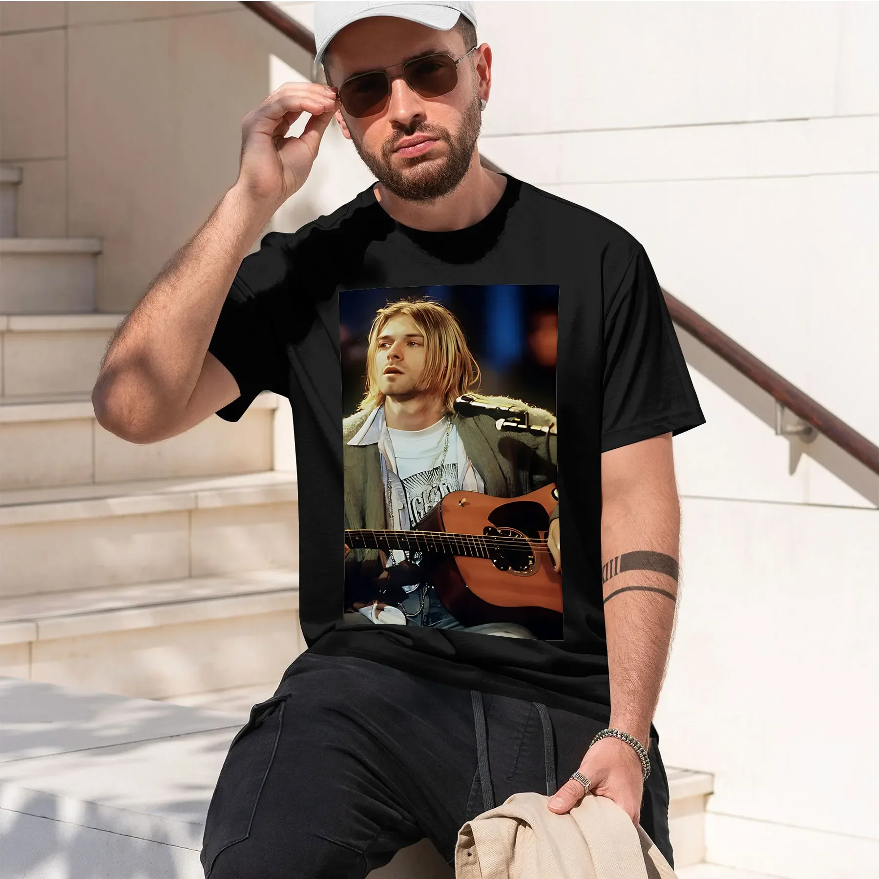 Kurt Donald Cobain 2026 new fashion heavyweight hot selling retro printed pattern fun round neck T-shirt for daily comfort