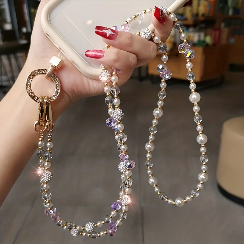 

Women's Elegant Beaded Phone Strap, Adjustable Sparkling Polypropylene Lanyard for Daily Use