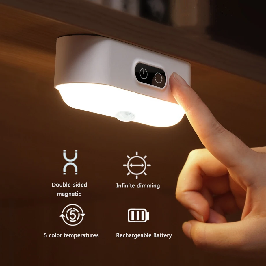 Hanging Magnetic Motion Sensor Night Led Light Chargeable Stepless Dimming Kicthen Dorm Room Bedroom Readding Under Cabinet Lamp