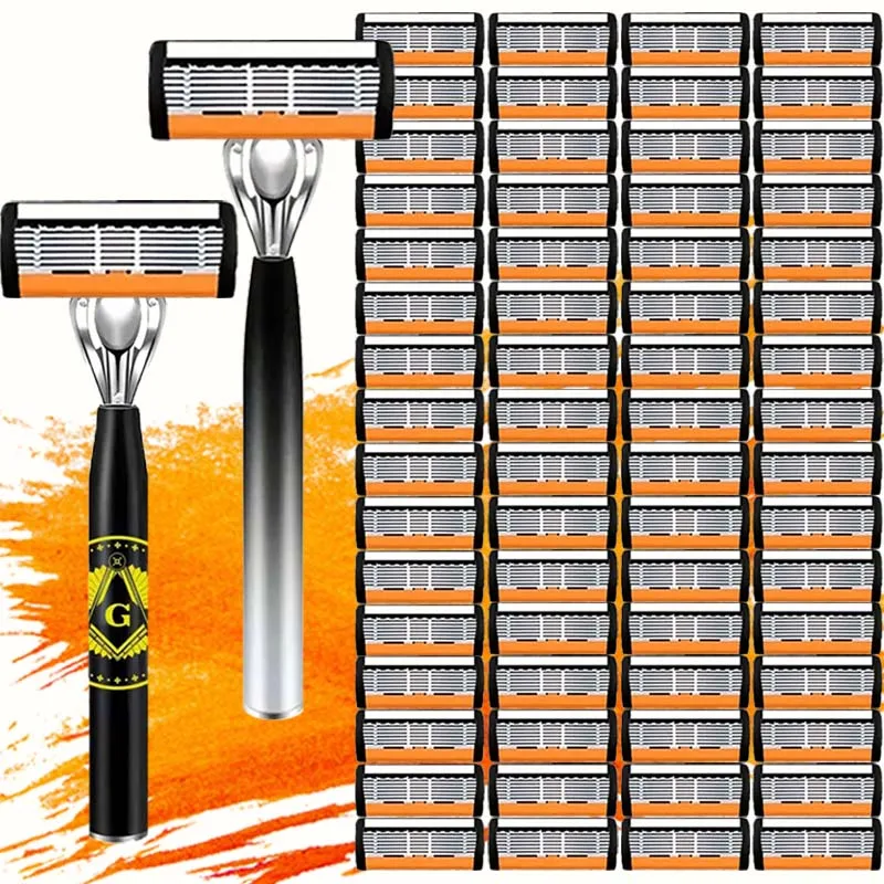 Klassischer Herrenrasierer mit 72 Klingen, progressives Design, glatt und schmerzlos, 2 Griffe, ein tolles Geschenk für Festivals