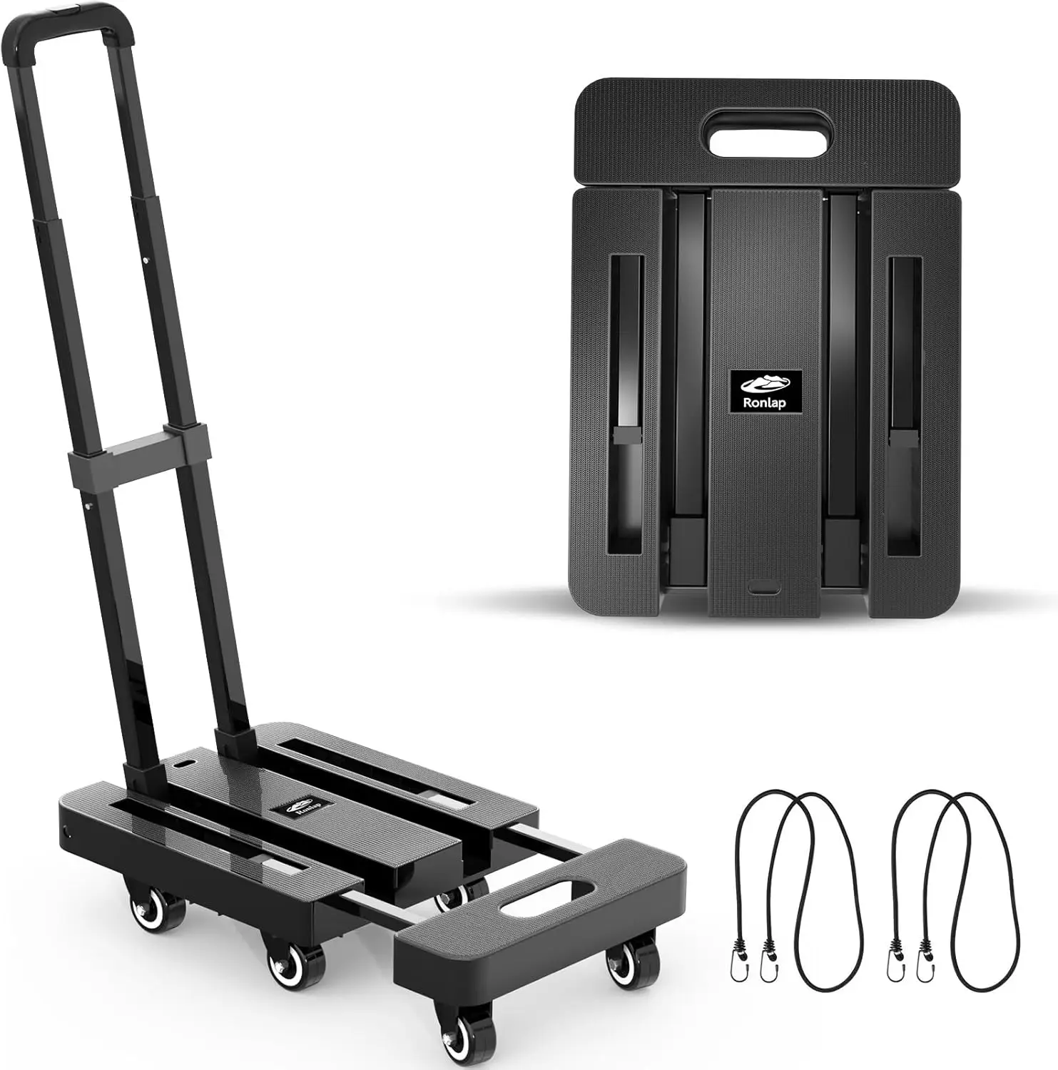 Dobrável Heavy Duty Bagagem carrinho, dobrável Dolly com 6 rodas e 2 cordas, adequado para viagens, casa e escritório em movimento