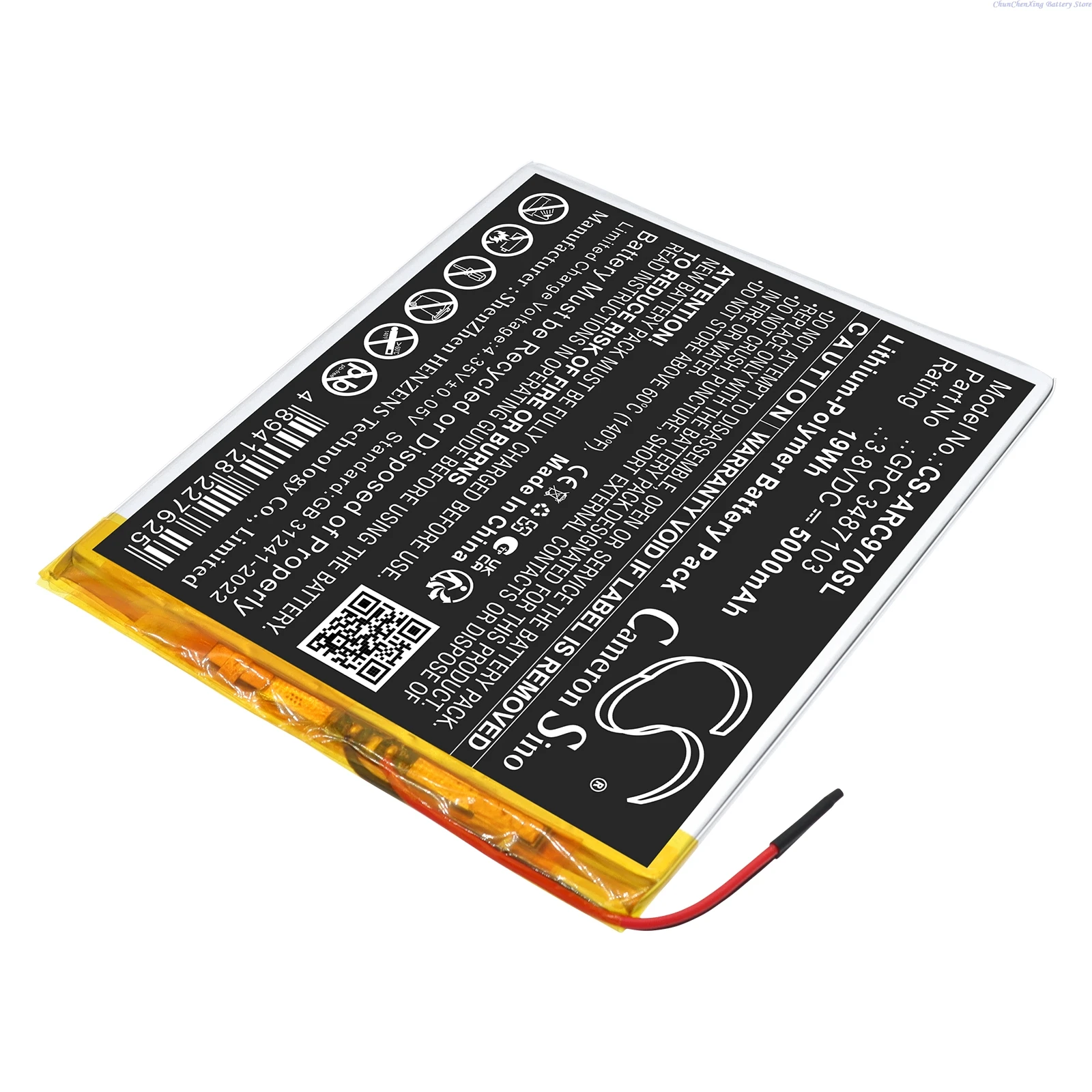 Cameron Sino 3.8V 5000mAh Replacement Tablet Battery GPC 3487103 for Archos AC97CPL 97C Platinum