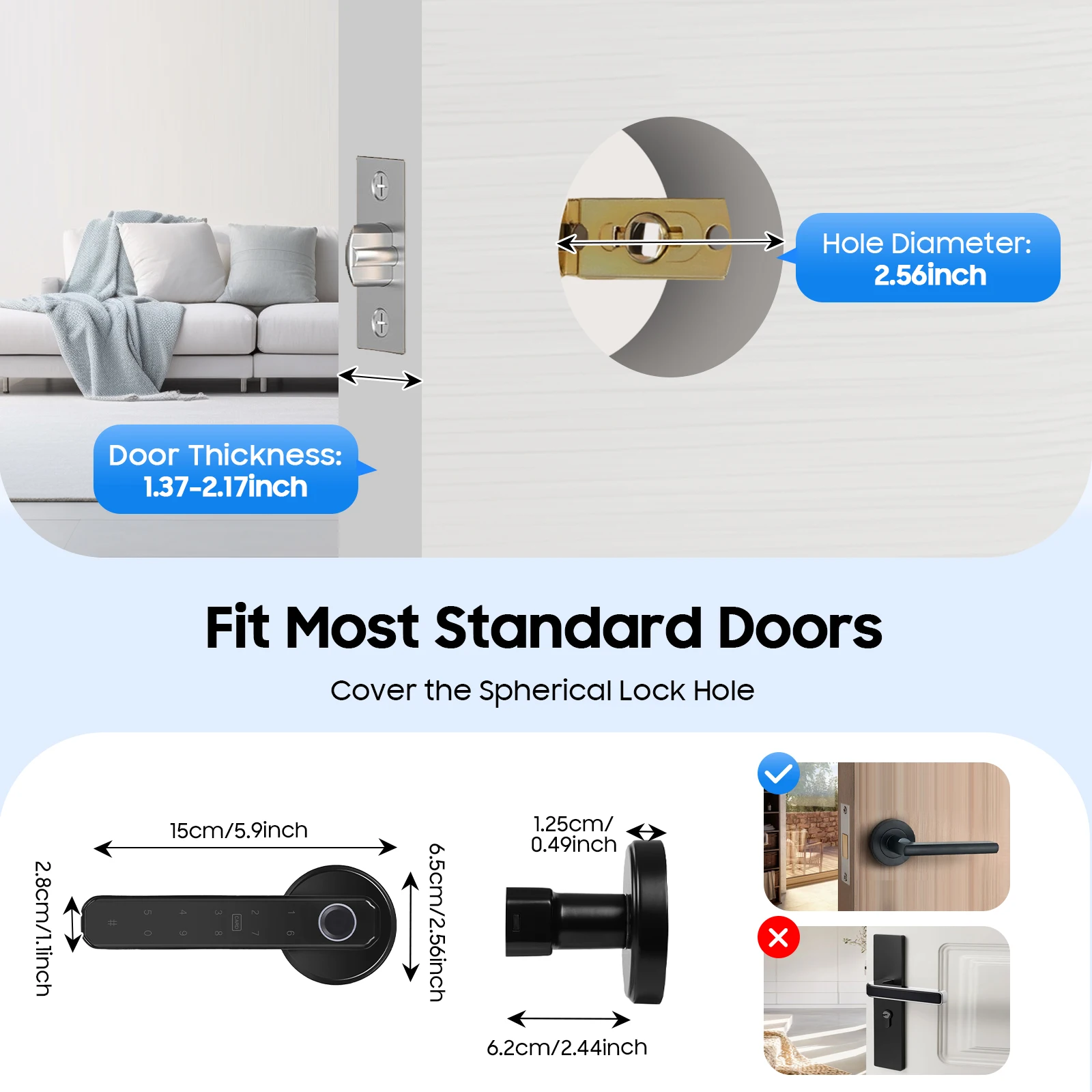 قفل مقبض الباب الذكي ببصمة الإصبع/كلمة المرور/بطاقة IC/مفتاح فتح 0.2s طاقة الطوارئ من النوع C لمكتب الشقة المنزلية