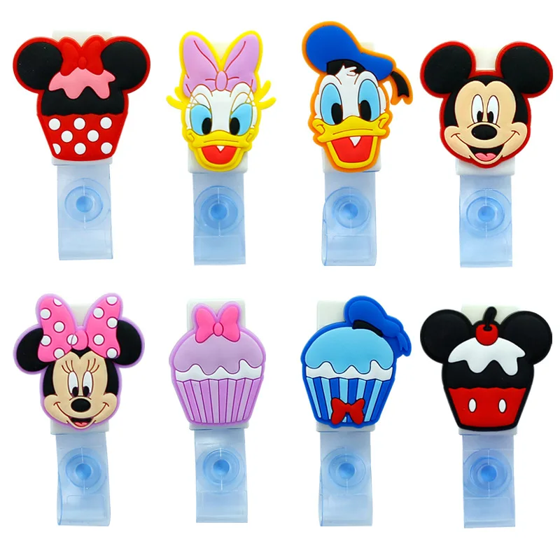 

50pcs/lot Disney Mickey Minnie Donald Daisy Retractable Badge Reel Doctor Nurse Chest Card Exhibition Holder Clip Badge Holder