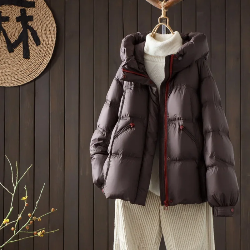 سترة شتوية سميكة قصيرة بتصميم منتفخ للنساء من القطن، معطف كاجوال عصري بغطاء للرأس وخفيف الوزن وفاخر بملمس سحابي #2