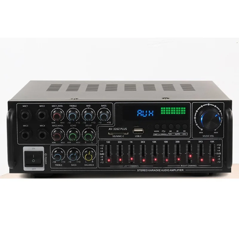Bluetooth Power Amplifier 12V 220V EQ Equalizer 4 Mic Input Home Car Stereo Audio Replacement Accessory