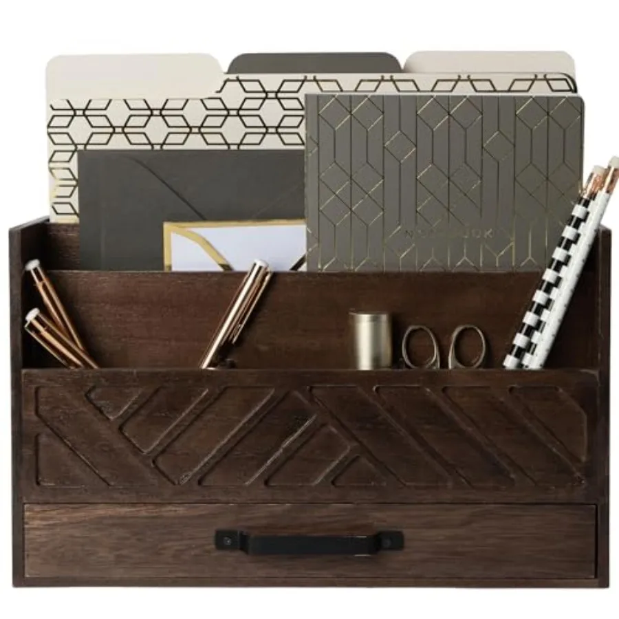 

Wooden Mail Organizer with Drawer and Compartments Mail Sorter Organizer Countertop for Desk Entryway Outgoing Mail Holder Wood