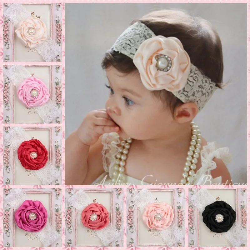 Baby Headwear New Lace Headband with Large Pleated Rose Drill Bit Baby Headband Children's Hair Accessories Headbands for Girls