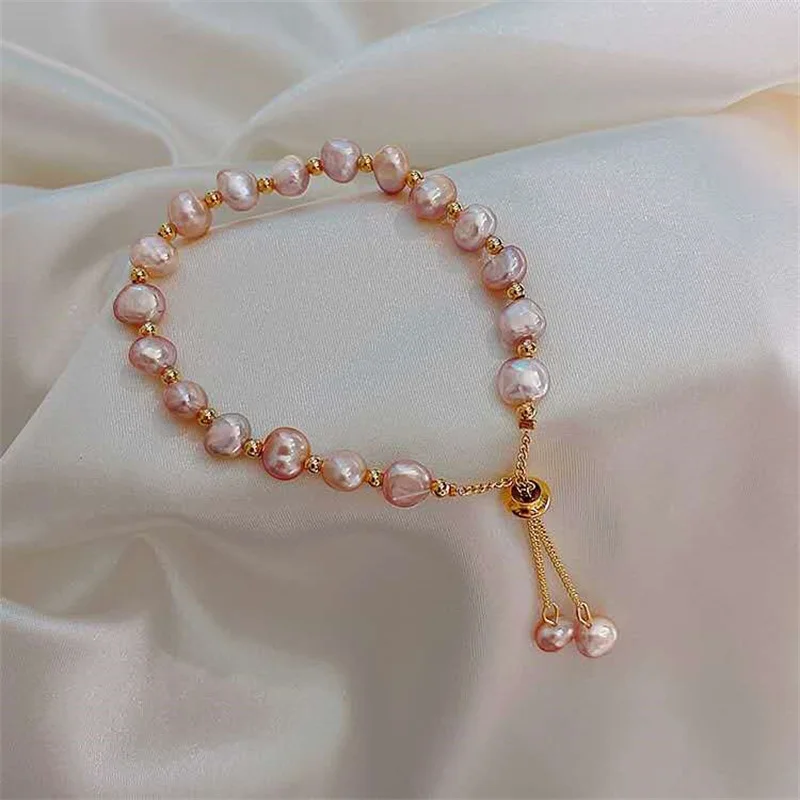 Baroque Freshwater Round Pearl Bracelet for Women Natural Pearl Bracelet Bangle Jewelry Girl Daughter Birthday Friendship Gift