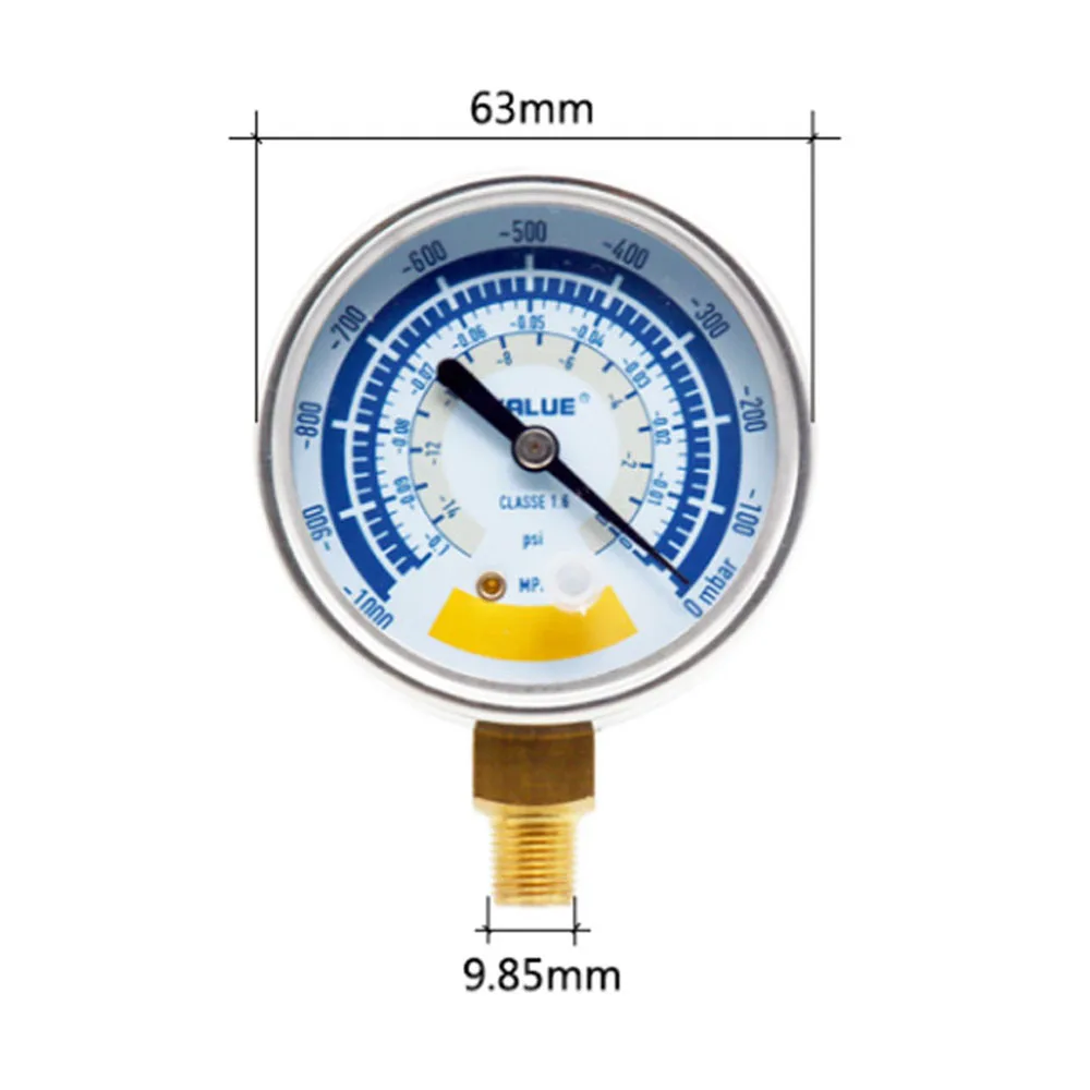 63mm Vacuum Gauge Pressure Gauge Accurate Air Gauge Instrument for Vacuum Pump 0-14psi Dial Display G1/8in Connector