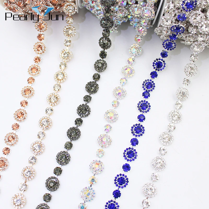 1/5 Yards Mutilcolor Circle Crystal Metal Chain DIY Decoration Accessories Rhinestone Trim for Wedding Clothing Shoes Bag ML134