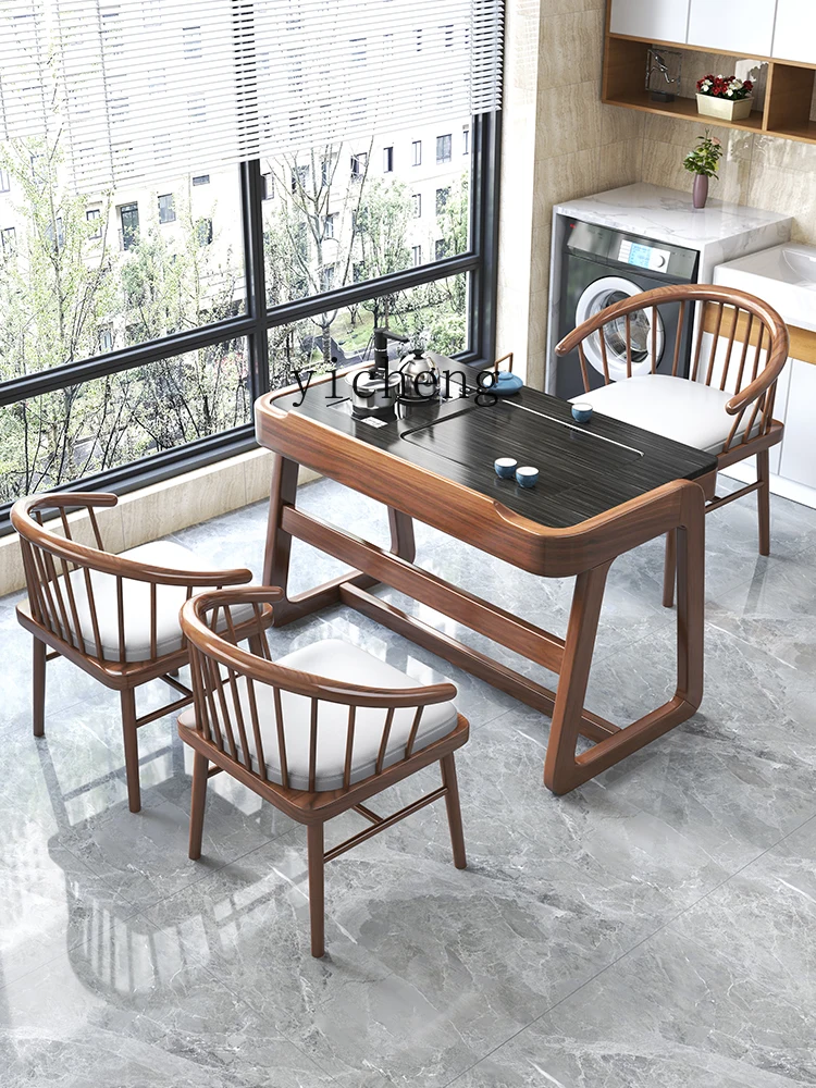 ZC balcony tea table and chair combination solid wood living room household small tea table new Chinese style