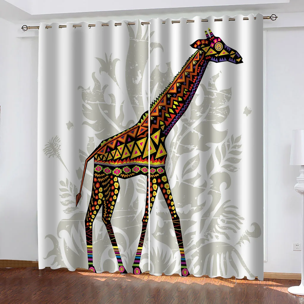 

HUANZHUANG Curtains 2 Panels Abstract Animal Giraffe Print Blackout Bedroom Curtains, Room Darkening Noise Reducing Window