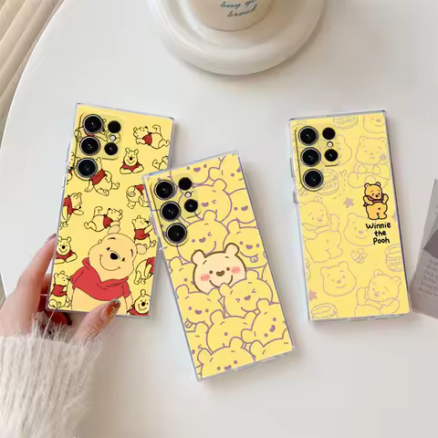 Disney Winnie The Poohs Phone Case For Samsung Galaxy S24 S25 S23 S21 Ultra S20 S24 FE S22 Plus A35 A54 A55 5G Cases Clear Cover