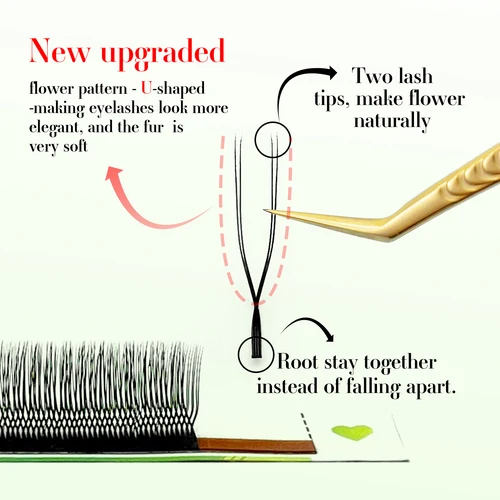 Imagen 2 del producto LAKANAKU 2D UU tecnología fibras forma de pestañas U YY cilios para extensión de volumen maquillaje doble punta pestañas paralelas yy Fio u pestañas postizas maquillage