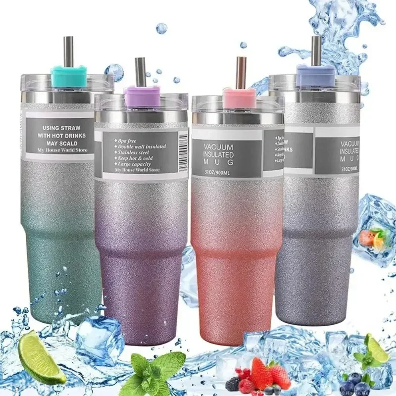 

with straw insulated travel cup with leakproof cover Thermos Bingba Cup Vacuum insulated stainless steel Thermal Mug Coffee Cup