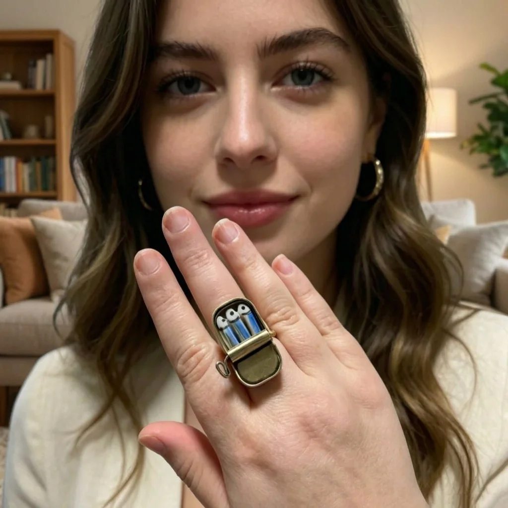 Punk Sardine Can Rings Fashionable Gold Silver Sardines Finger Ring Canned Sardines Adjustable Ring/Necklace Cute Ornament Gifts
