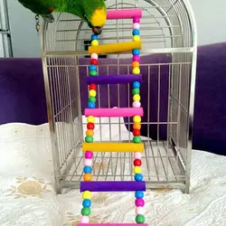 Beautiful Multi color Ladder Budgie Parrot Climbing Bite Wooden Braid Toy Parakeet Swing Bird Toy Bird Hanging Ladder