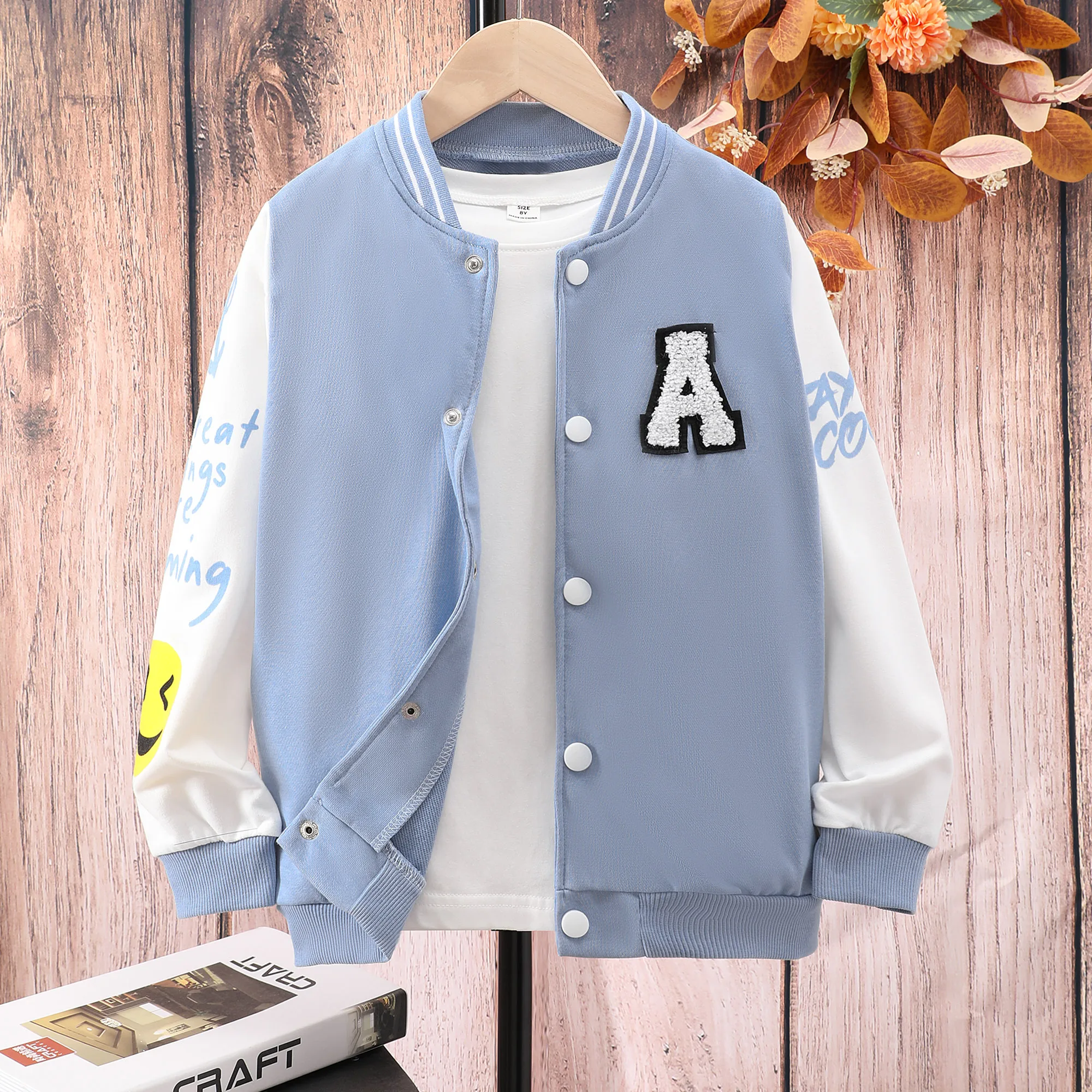 Autumn And Winter Boys Clothing Letter Printing Contrast Color Baseball Suit Fashion Sports Casual Coat 8 9 10 11 12 13 14 Years