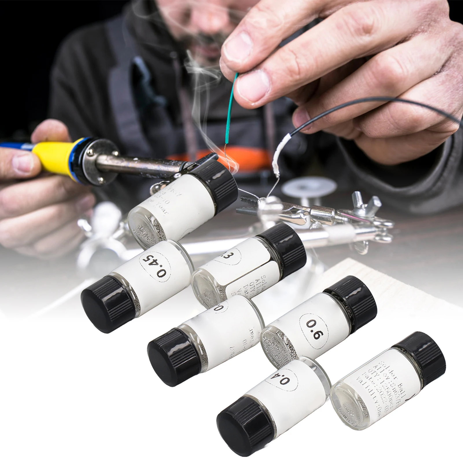 

ZK20 7 Bottles Tin Solder Ball BGA Reballing Soldering Heat Universal Stencils for PCB Chip