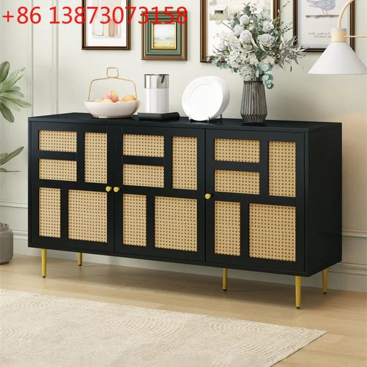 

Nordic style medieval solid wood dining side cabinet retro old rattan cabinet modern simple living room storage cabinet wall