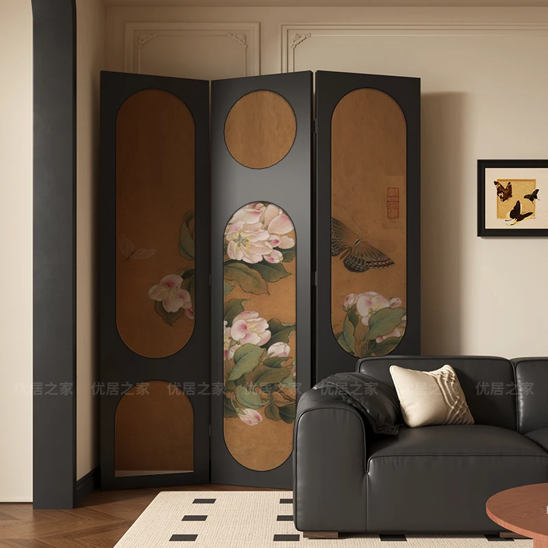

Song-style aesthetics medieval flower and bird screen partition living room folding mobile entrance entrance sofa background wal