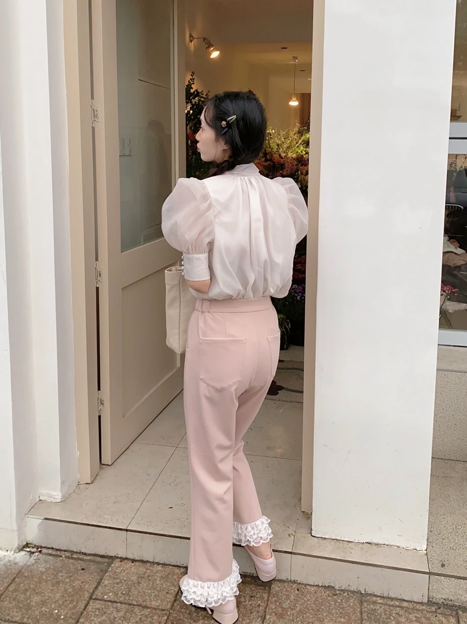 Honeyrubao Japońska Bluzka z Długim Rękawem, Wiązana na Krawędzi, Damska, Biznesowa, Casualowa, z Dekoltem w Serek, Jednolita Kolorystycznie