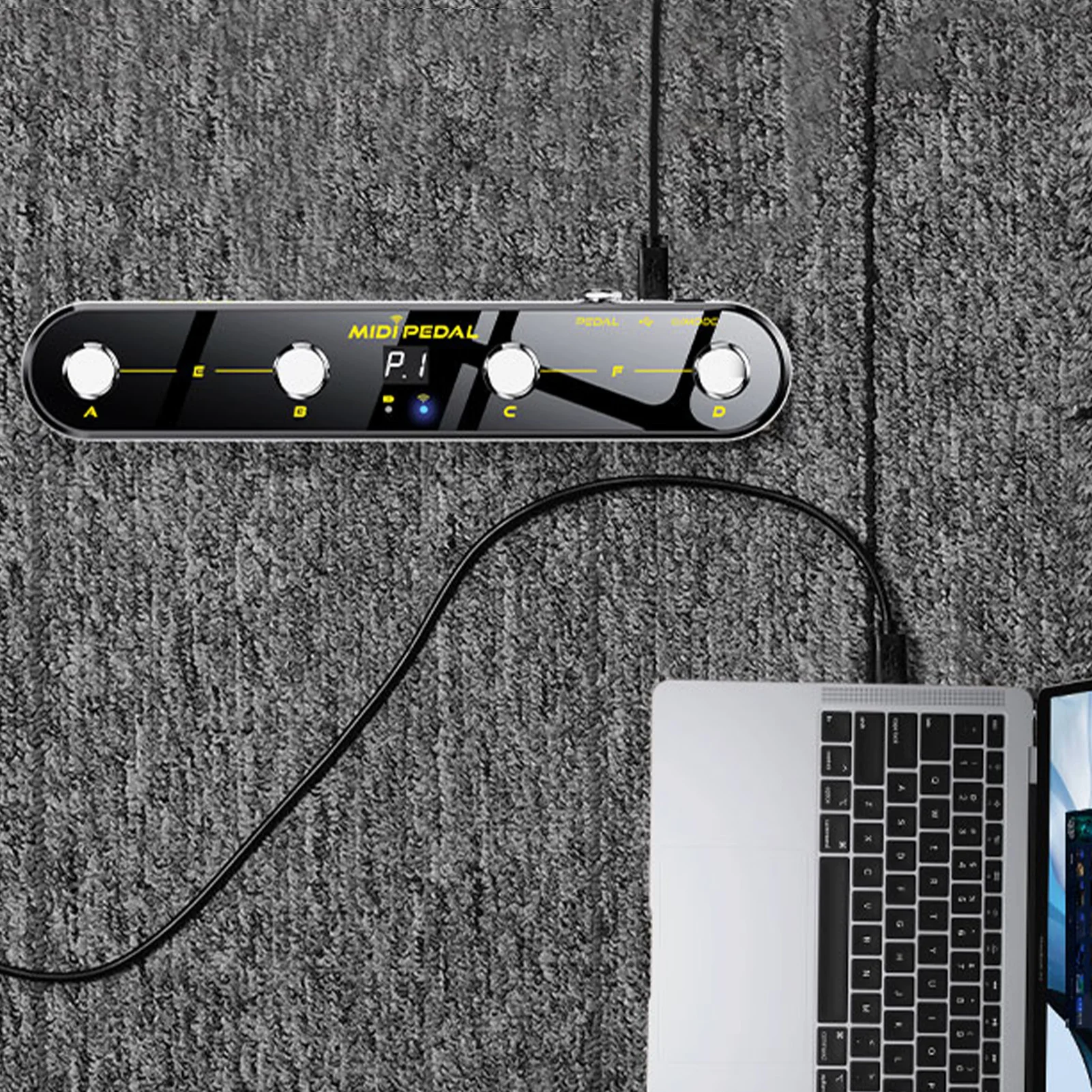 Drahtloses MIDI-Controller-Pedal, 5 Modi, Digitalanzeige, 25 Stunden, USB-Fußschalter, Metallschalter, kabelloser Empfänger für Mixer, elektrische Gu