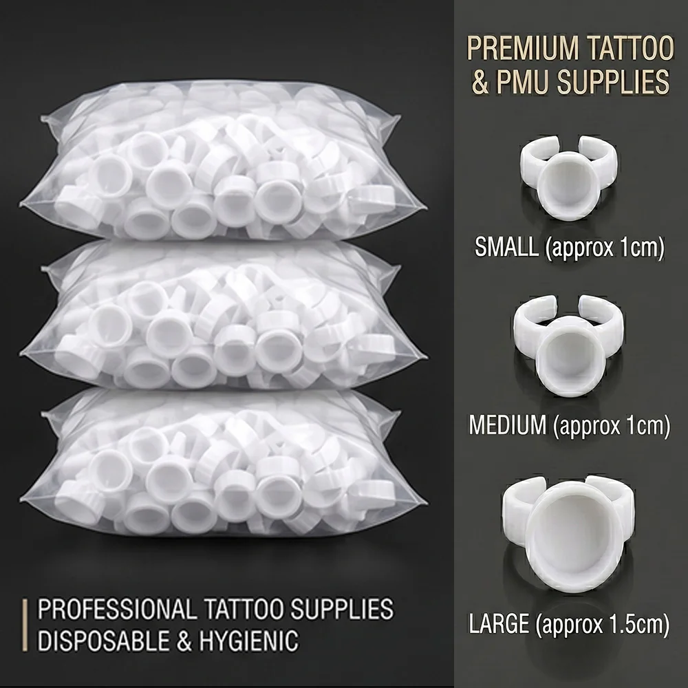 Tattoo Ink Ring Cups Disposable Plastic Pigment Cups Adjustable Finger Ink Holder for Tattoo Artist Supplies Accessories