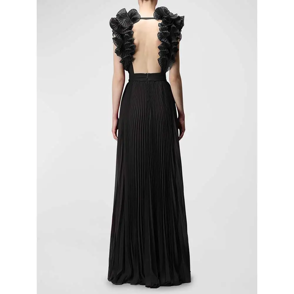 YUMDAI Gothic Black V-Neck Evening Dress Dubai 2023 Ladies Special Occasion Formal Ball Dress Graduation And Ground Chiffon Gown